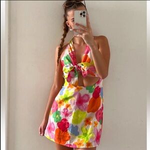 Peppermayo Read The Room Linen Floral Mini Dress US 2